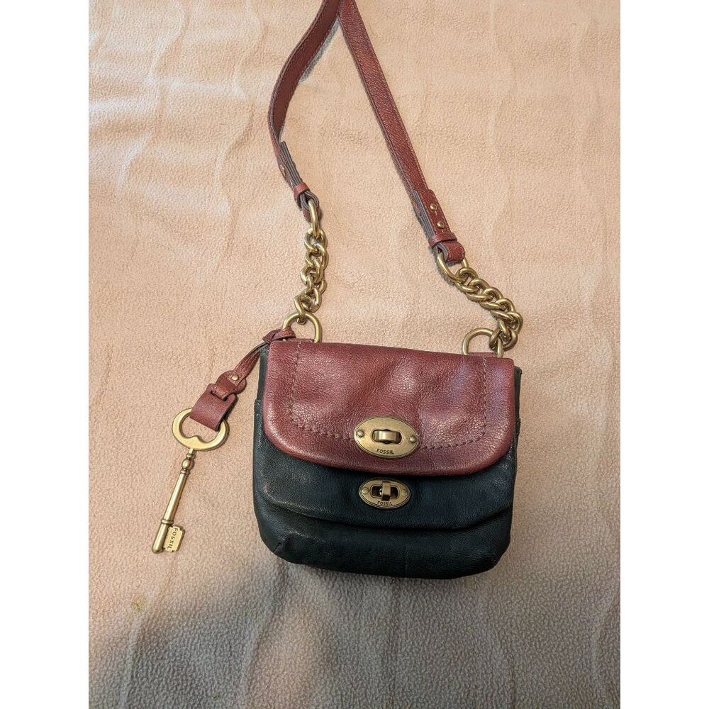 Fossil Mason Double Flap Leather handbag Green/brown